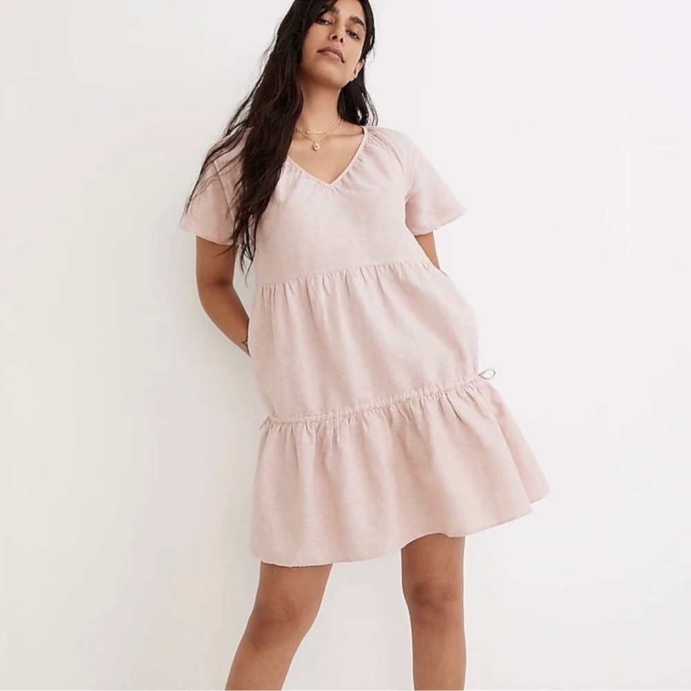Madewell Lorelei Linen Blend Mini Dress Blush Pink Cottagecore Soft Girl - Picture 1 of 10